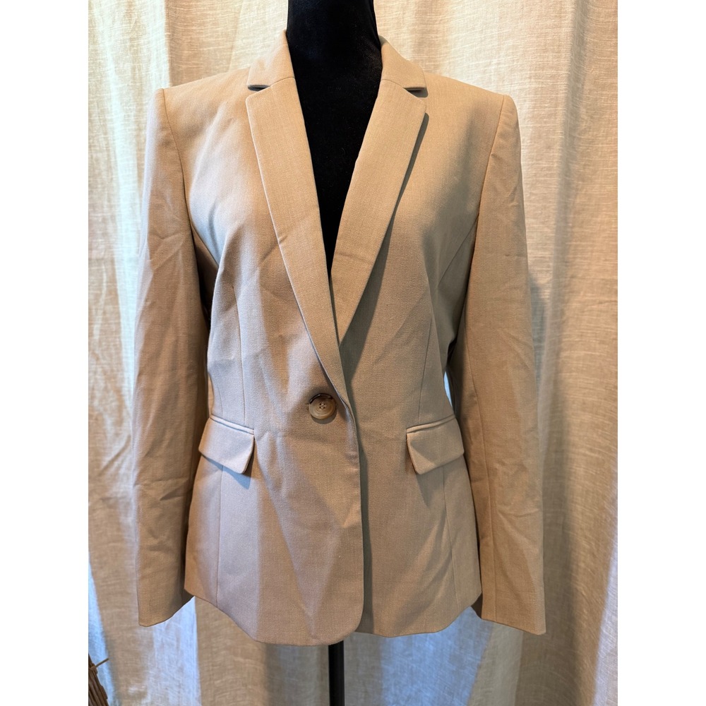 Tahari Arthur S Levine Tan Beige Single Button Blazer Suit Jacket Womens Size 8